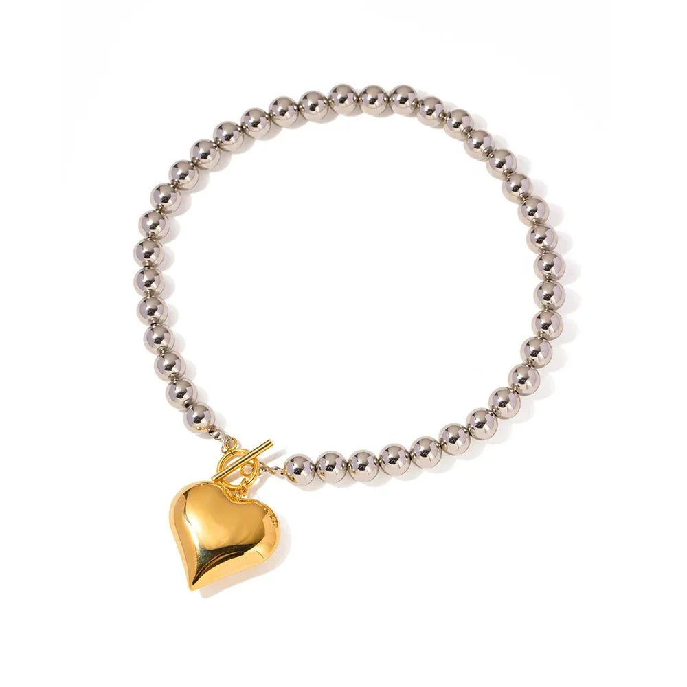 18k Chunky Silver & Gold Heart Necklace