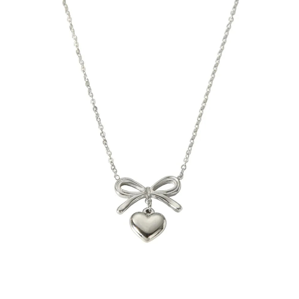 18k Dainty Bow & Heart Necklace