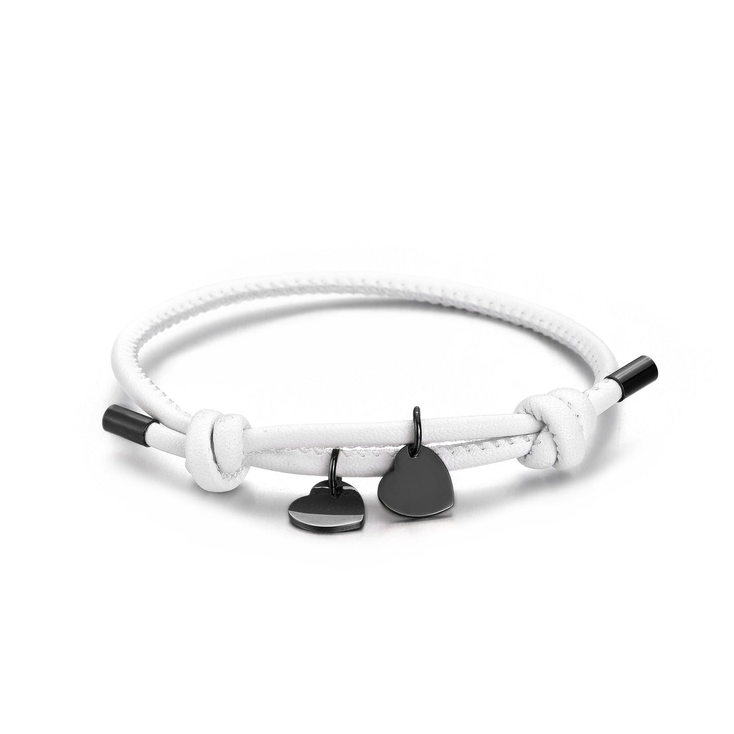 18k Personalized Leather Heart Charm Bracelet