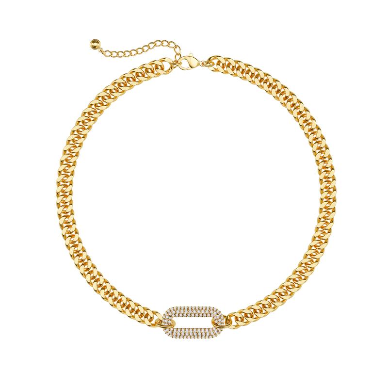 Cuban Diamond Accented Halo Choker Necklace