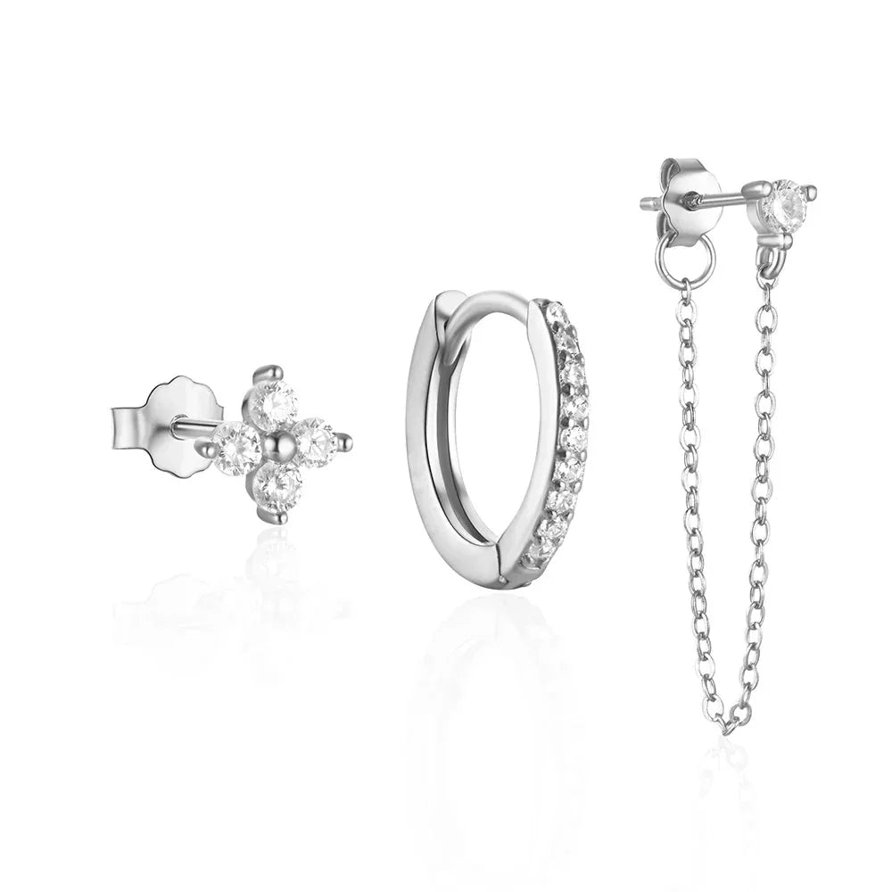 3pc Dainty Floral Tassel Chain Earrings Set