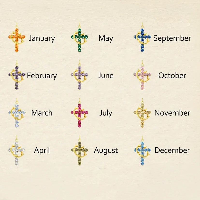 Dainty Birthstone Cross & Crown Necklace