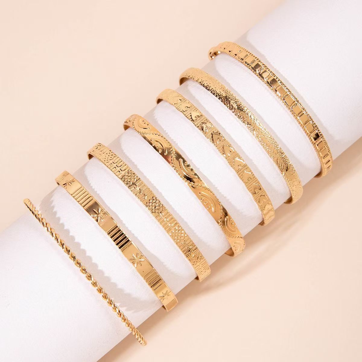 7pc Adjustable Textured Cuff Stack