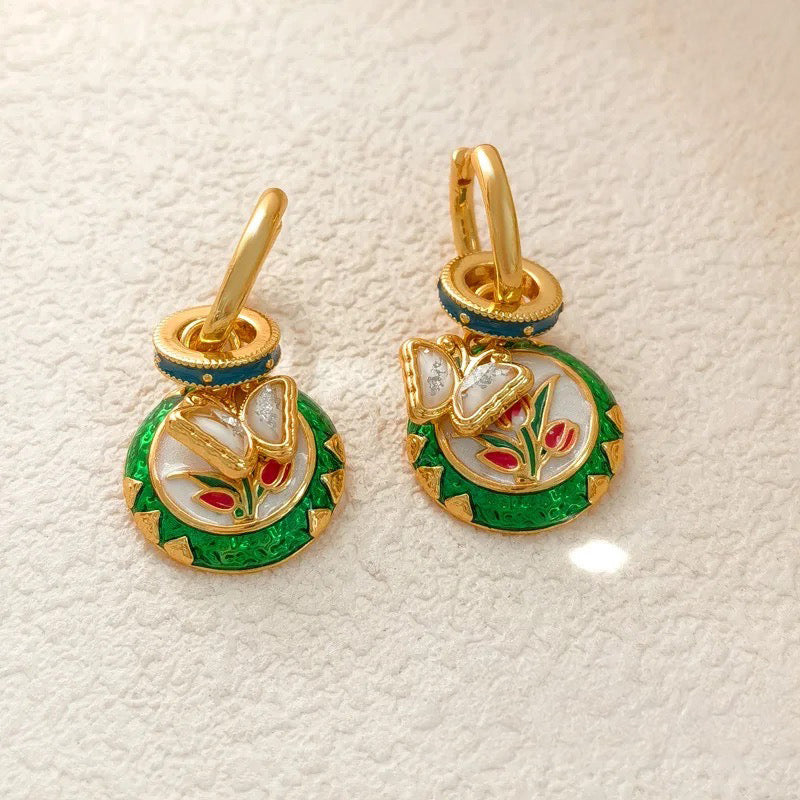 Dainty Butterfly Floral Disc Golden Huggie Hoop Earrings