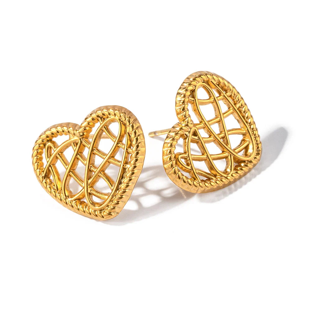 18k Open Heart Mesh Earrings