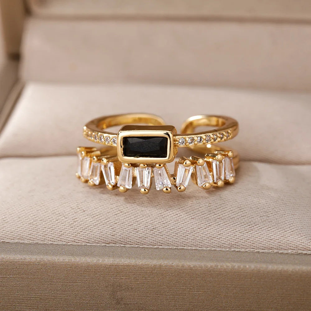 Double Layered Staggering Baguette Diamond Ring