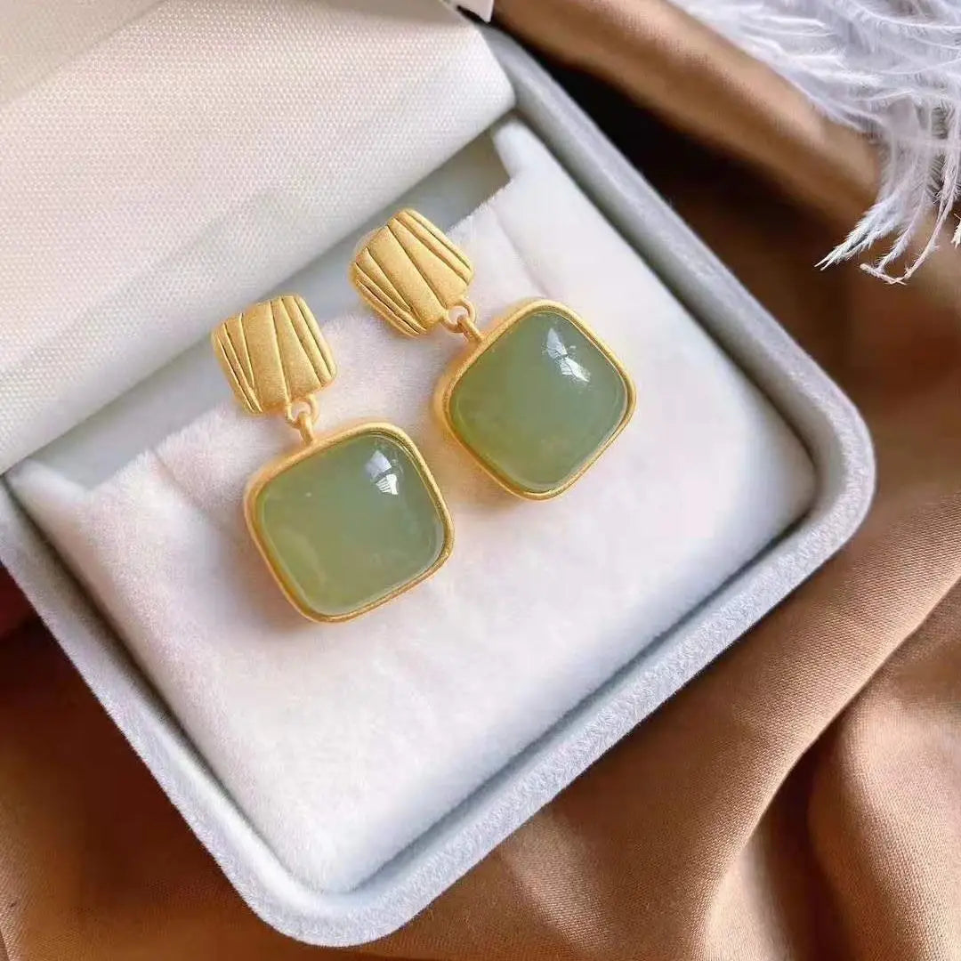 Geometric Square Jade Earrings