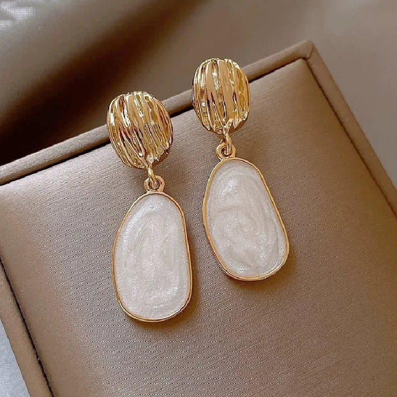 Textured Golden Enamel Earrings