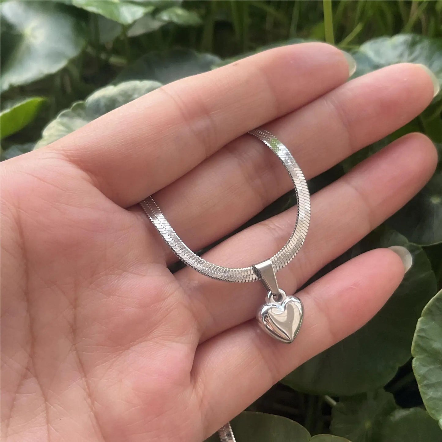 Herringbone Bubble Heart Necklace