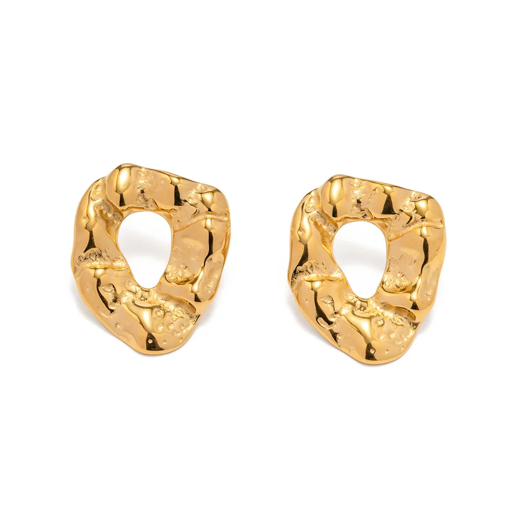18k Textured Open Irregular Circle Earrings