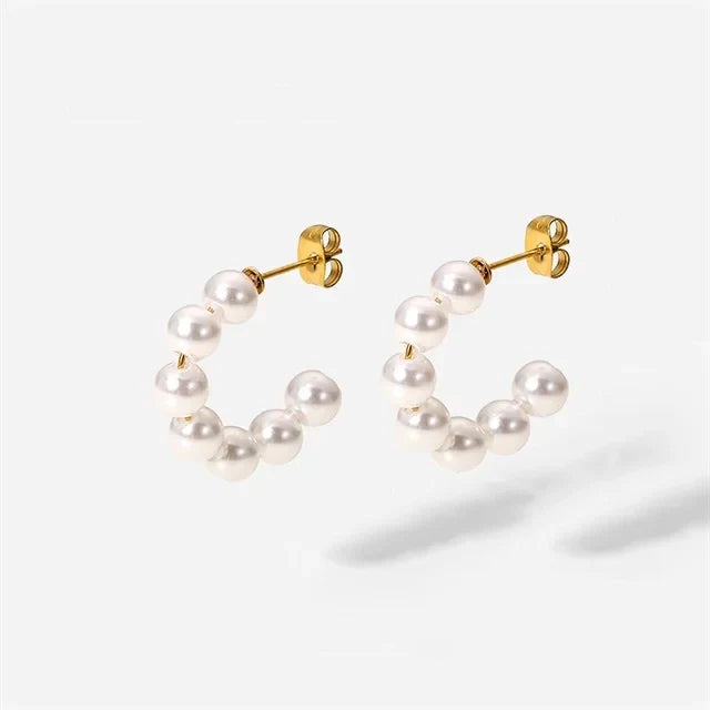 Elegant C Hoop Pearl Earrings