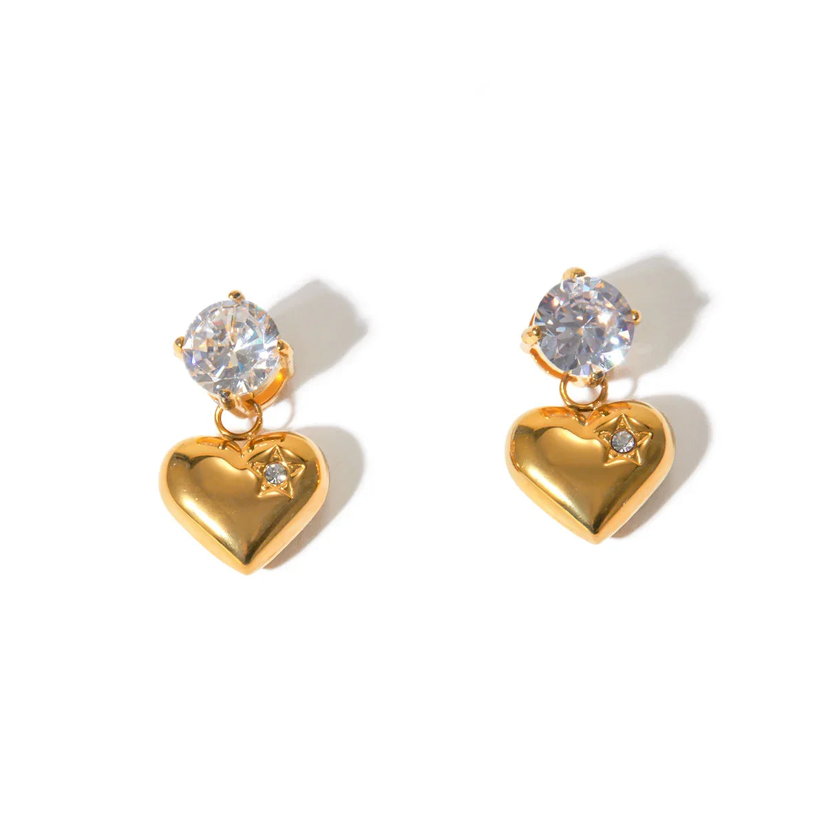 18k Dainty Diamond Heart Dangle Earrings