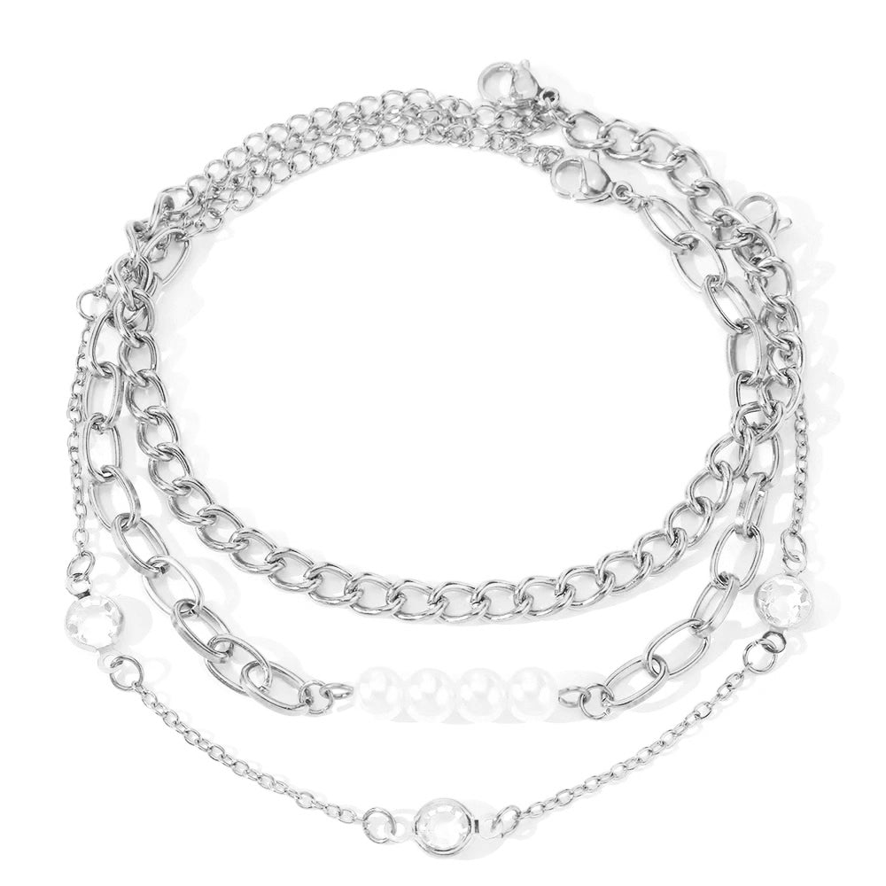 Elegant Pearl Crystal Chain Bracelet Stack
