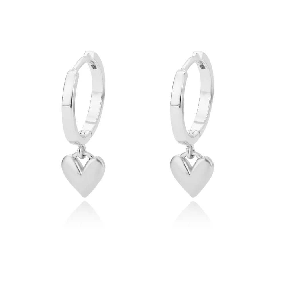 Dainty Heart Dangle Huggie Hoop Earrings