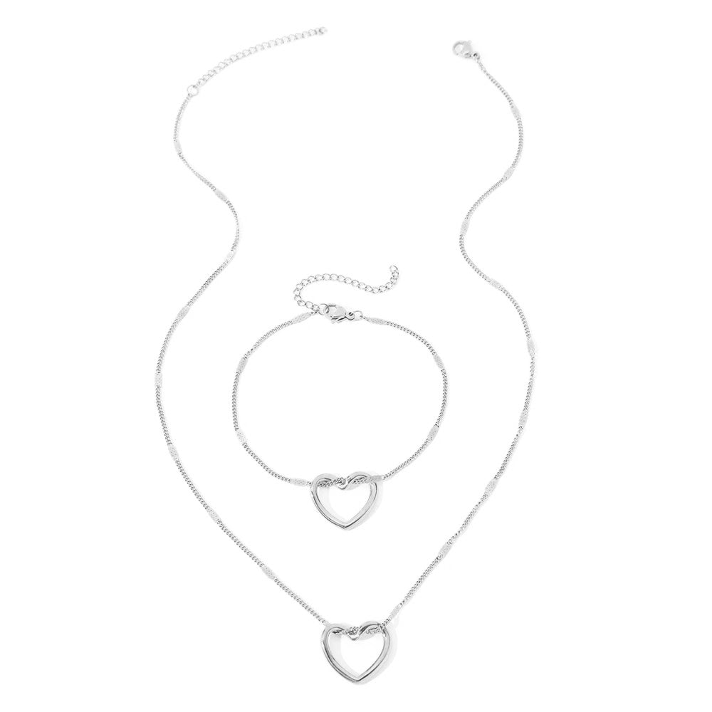 Romantic Heart Woven Necklace and Bracelet Set