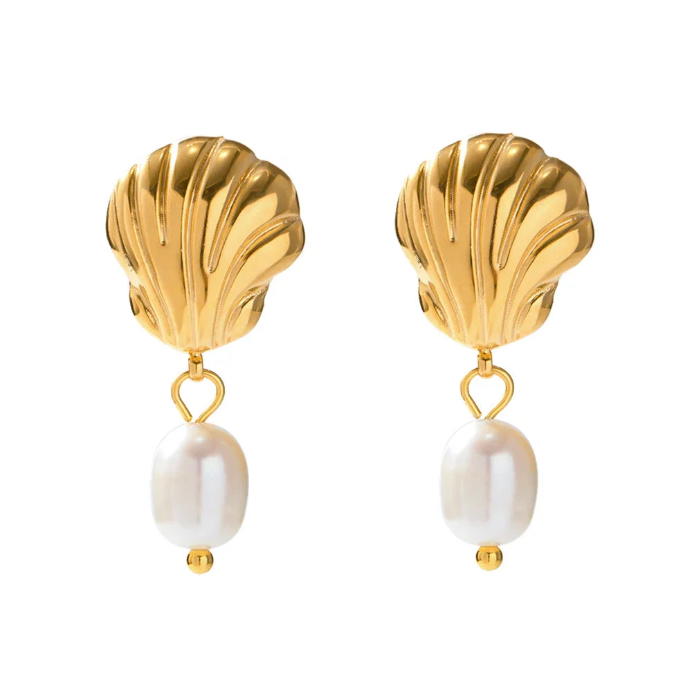 Dainty Sea Shell Pearl Earrings