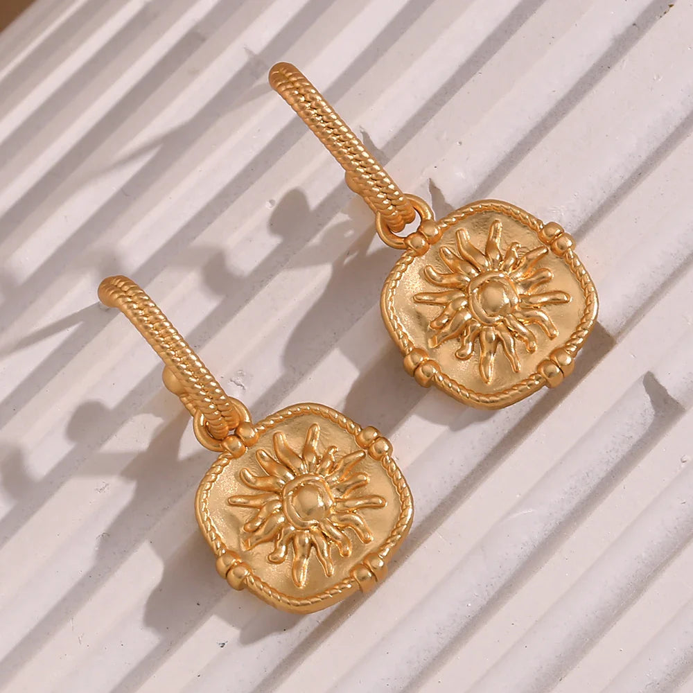 Dainty Sun Charm Textured Earring