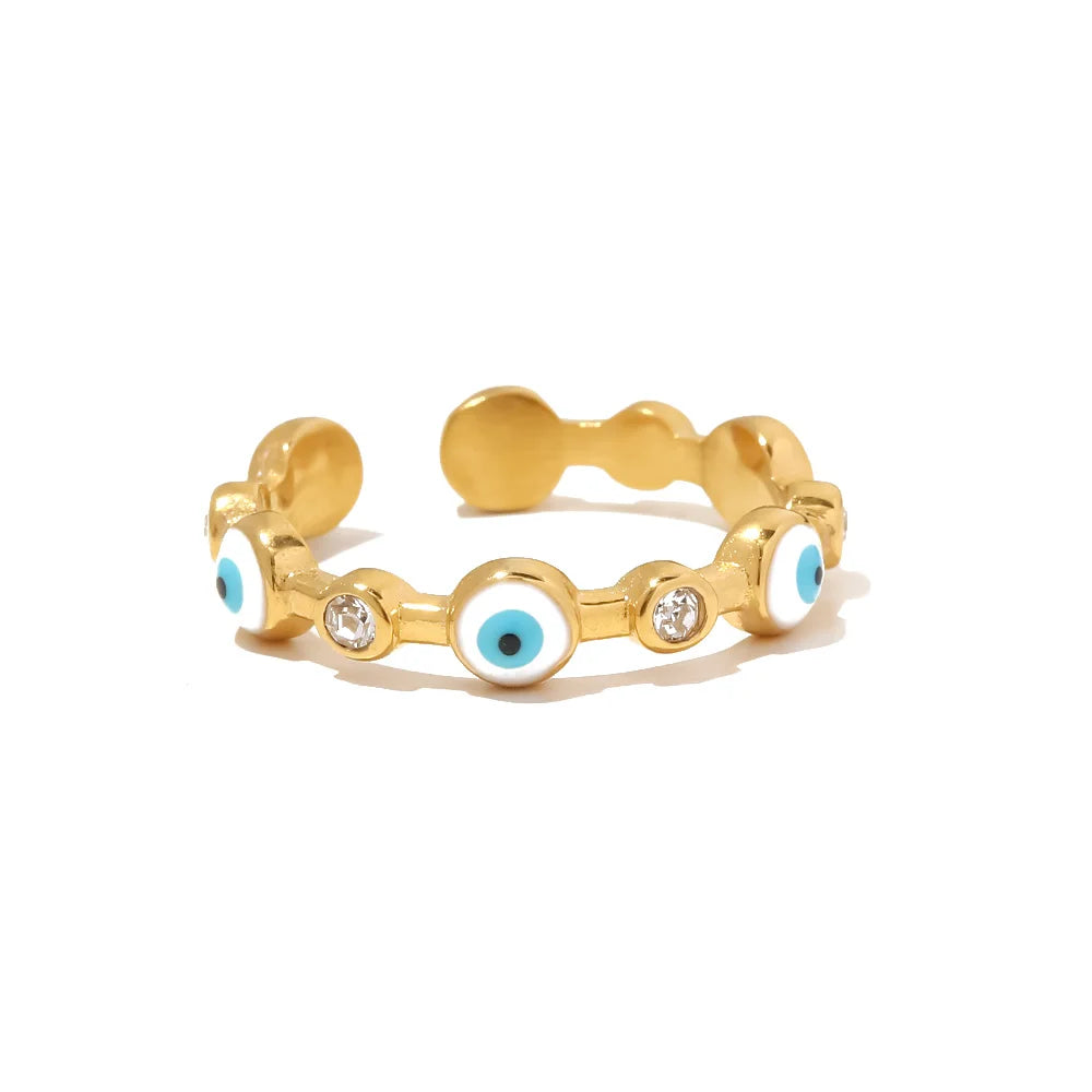 Adjustable Dainty Evil Eye Diamond Ring