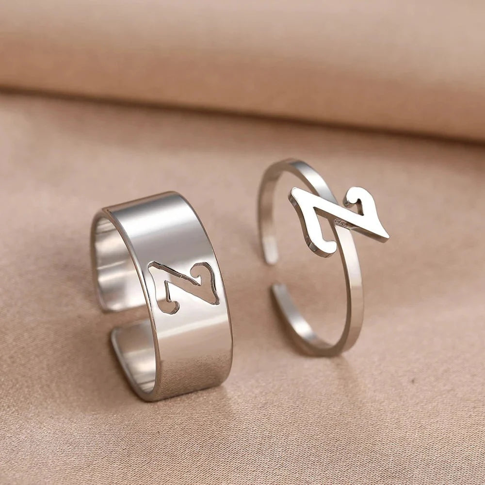 Adjustable Couples Matching Letter Rings
