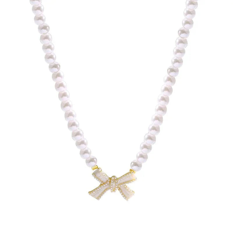 Beaded Pearl Bow Necklace