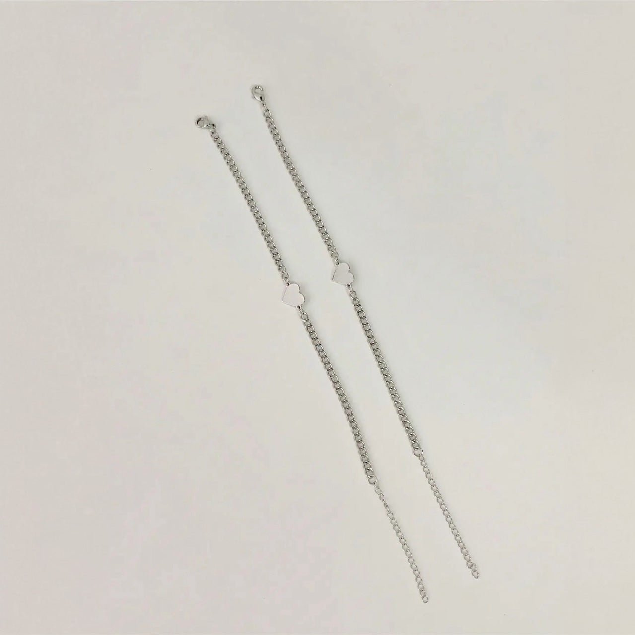 Couples Thin Cuban Link Heart Bracelet Set