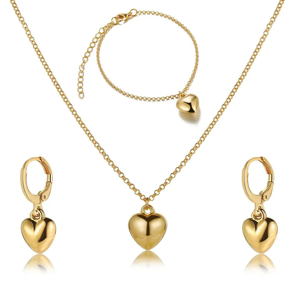 Dainty Balloon Heart Necklace, Bracelet, and Earring Set