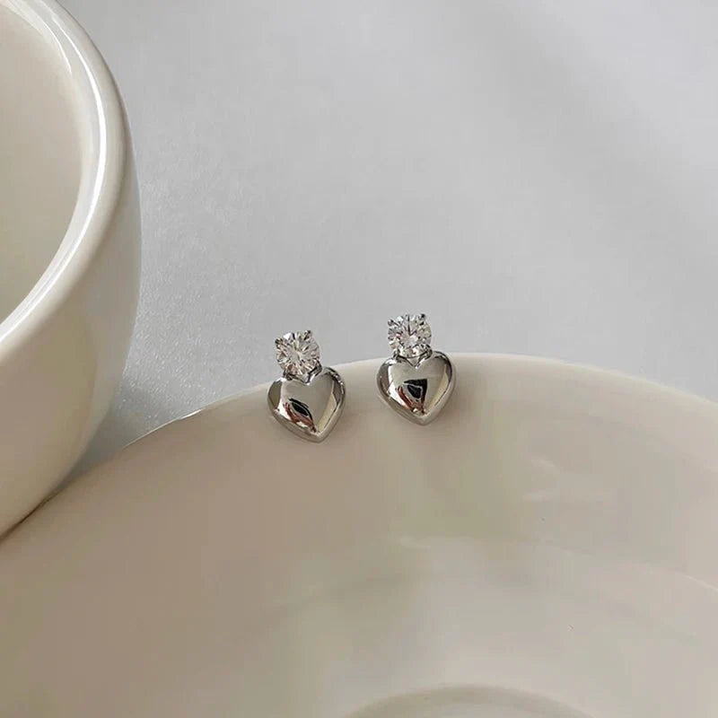 Dainty Diamond Heart Stud Earrings