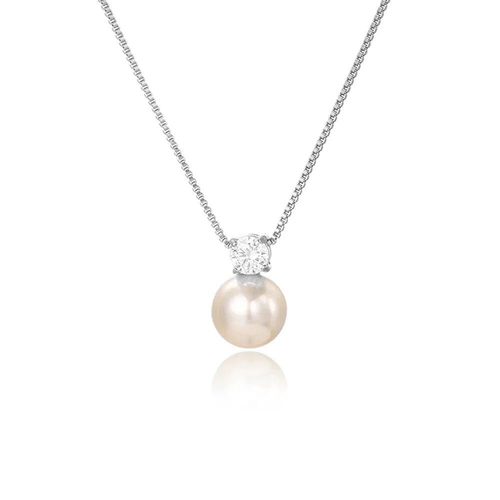 Dainty Diamond Pearl Necklace