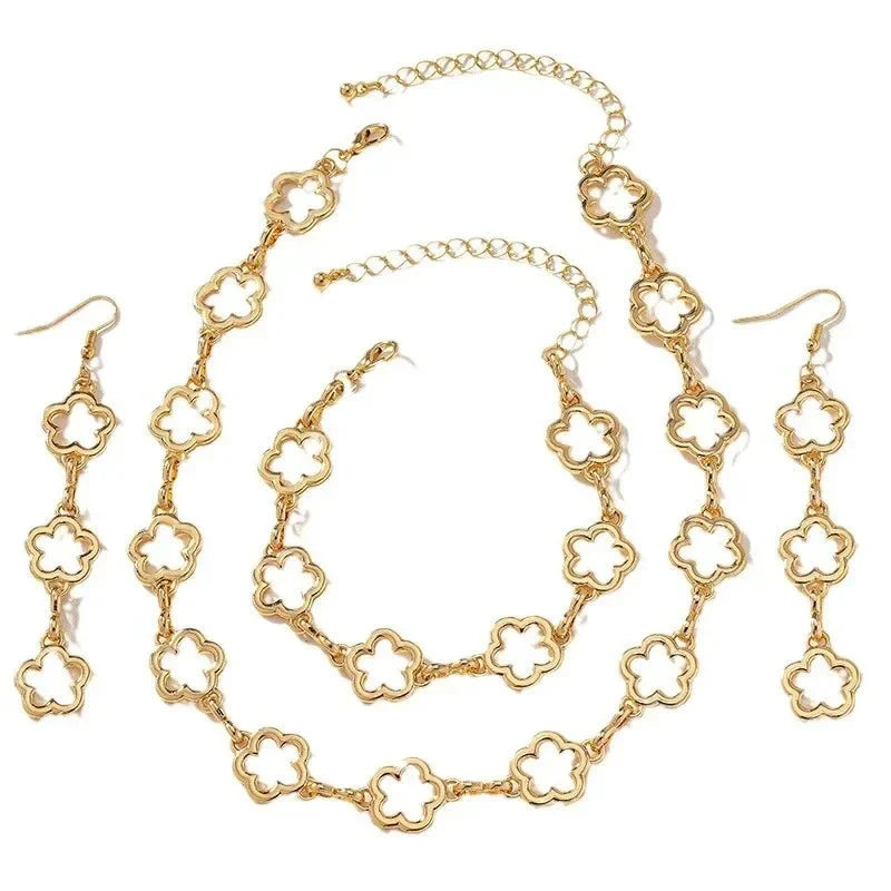 Dainty Open Clover Choker Necklace, Bracelet, Earring Set