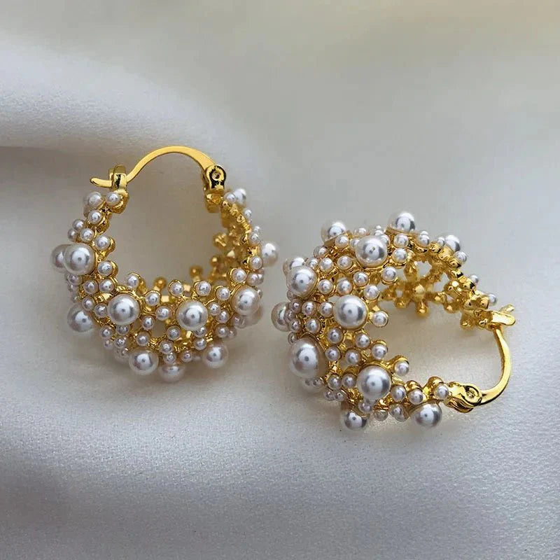 Dainty Statement Pearl Hoop Earrings