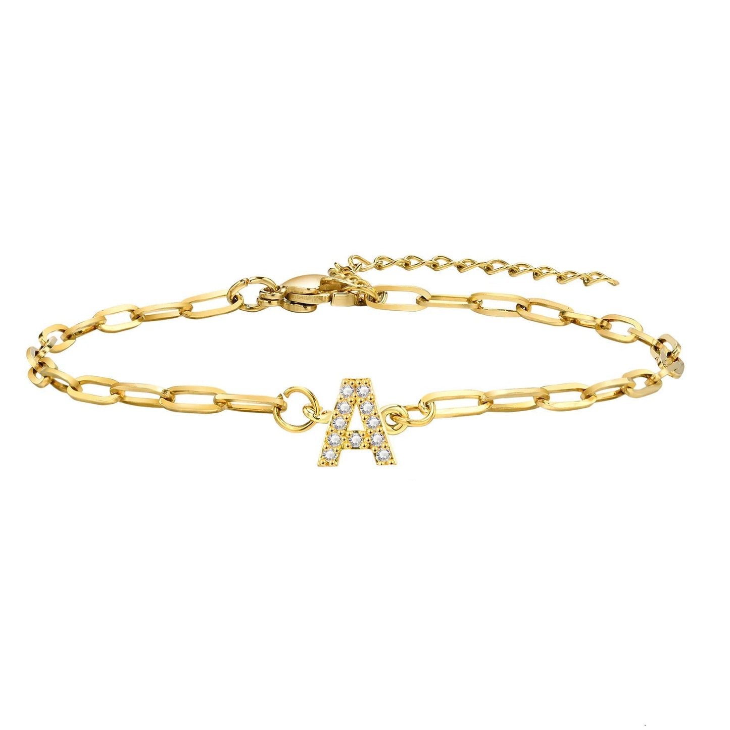 Dainty Thin Paperclip Letter Initial Bracelet