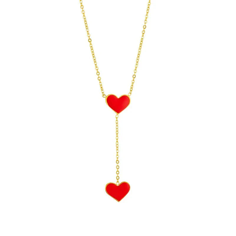 Double Heart Drop Necklace
