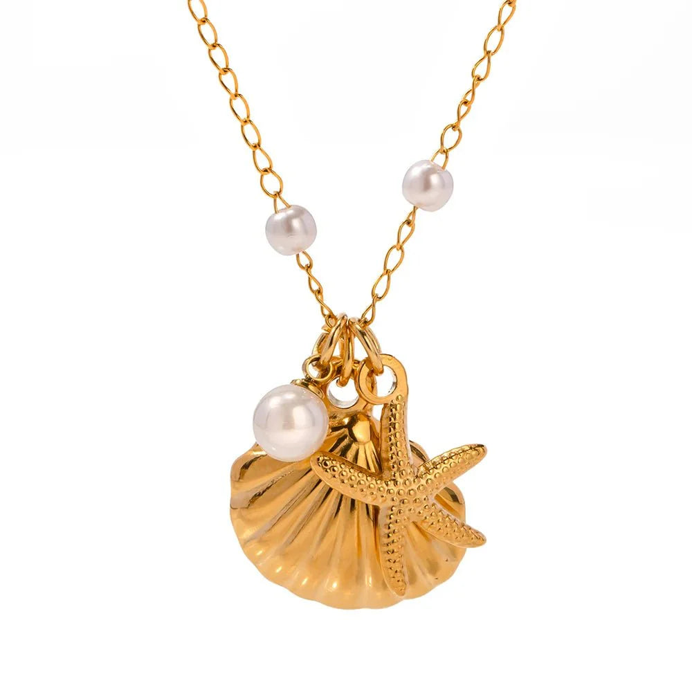 Elegant Dainty Spaced Pearl Seashell Necklace