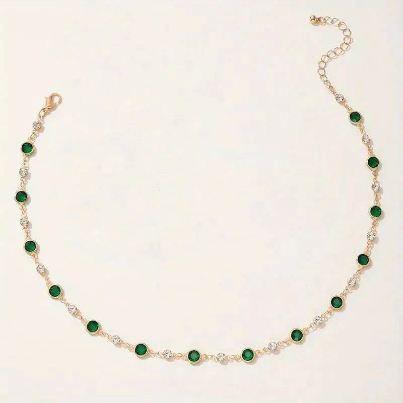 Emerald and Diamond Spaced Choker Necklace