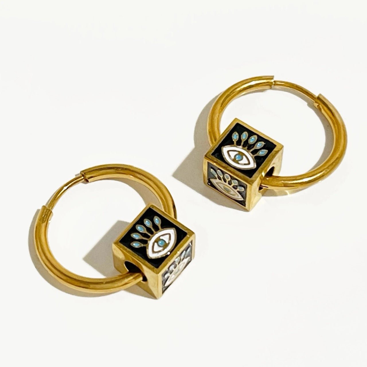 Evil Eye Cube Huggie Hoop Earrings