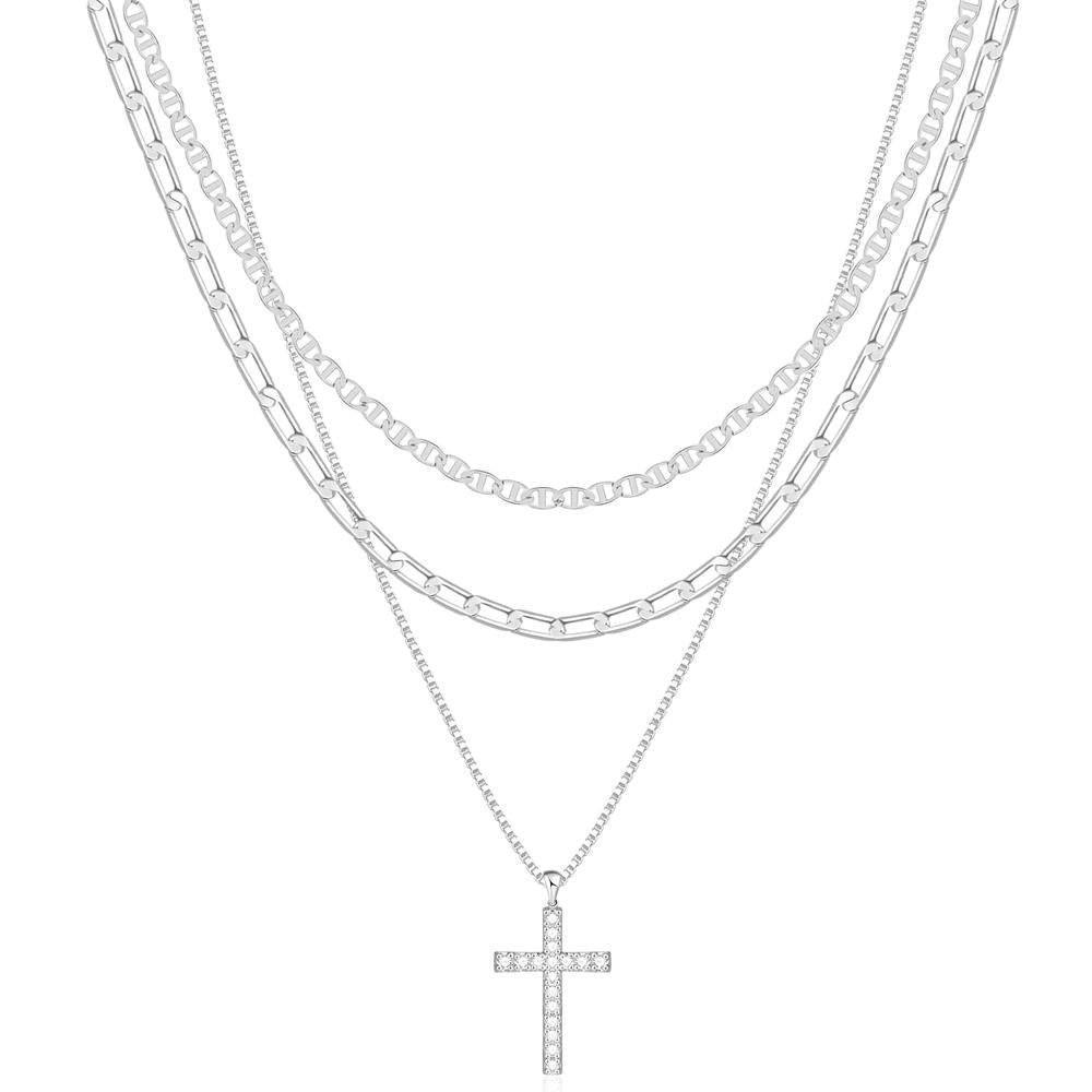 3pc 14k Layered Cross Necklace Stack