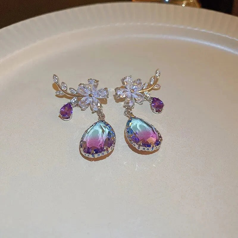 Floral Amethyst Water Drop Earrings