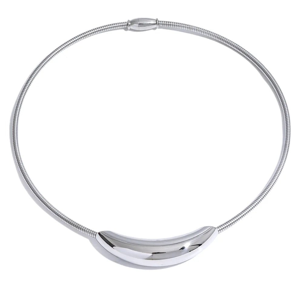 Silver necklace with a unique pendant on a white background