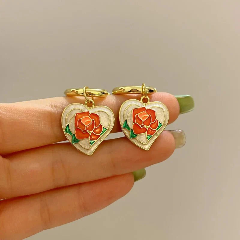 Romantic Flowing Heart Rose Earrings