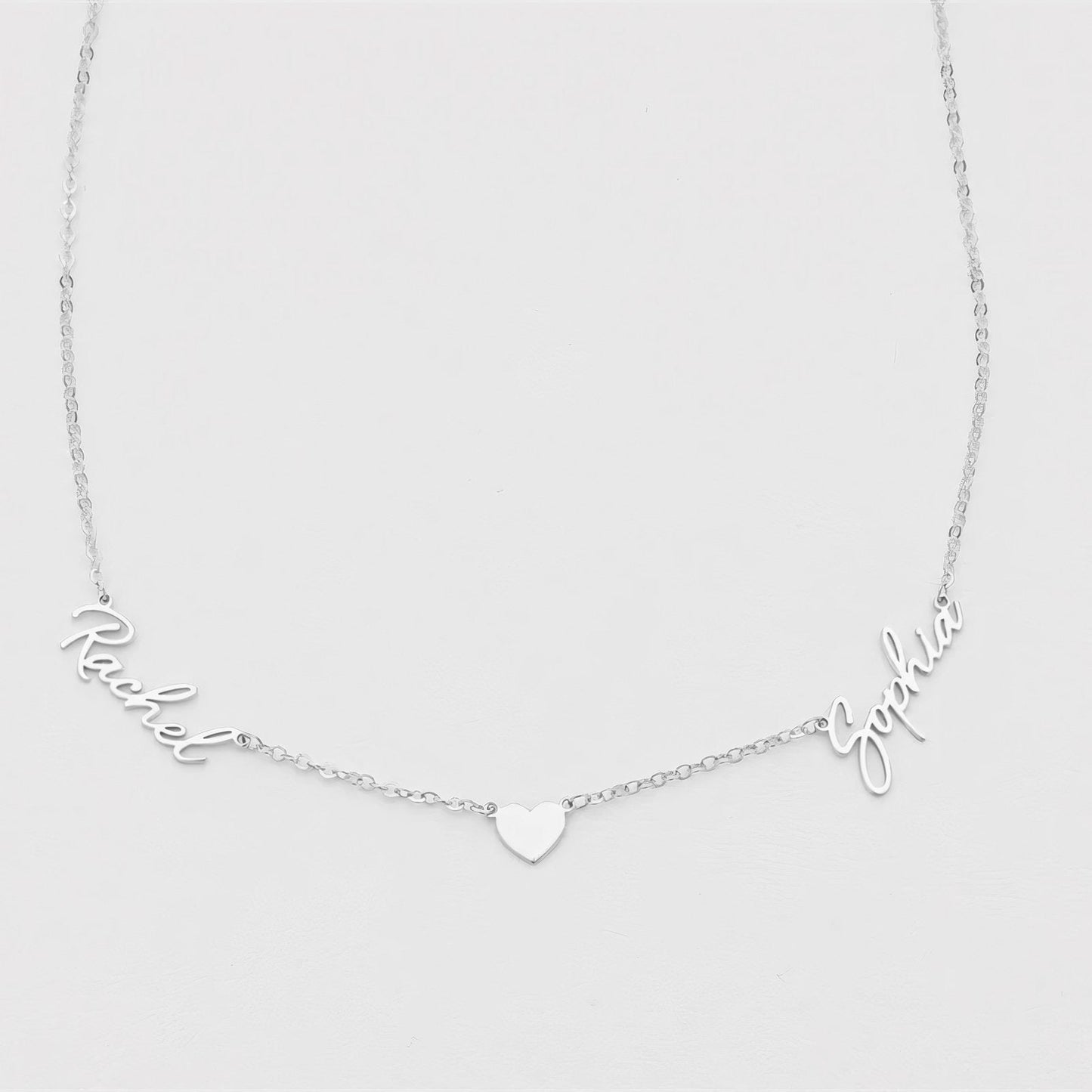 Romantic Two Name Dainty Heart Necklace