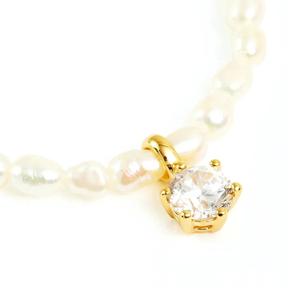 S925 Dainty Diamond Charm Pearl Necklace