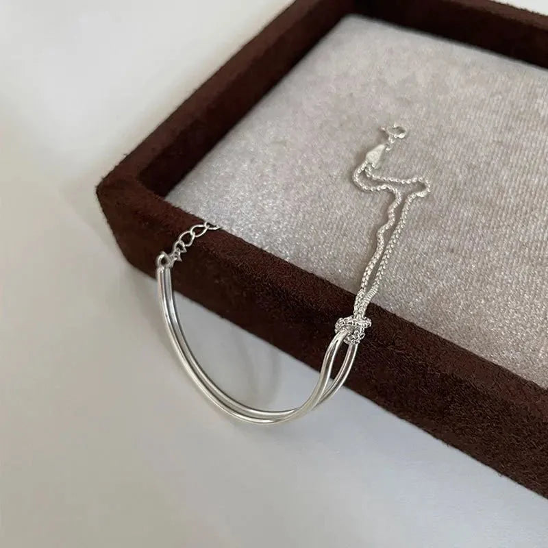 S925 Twisted Knot Round Bar Bracelet