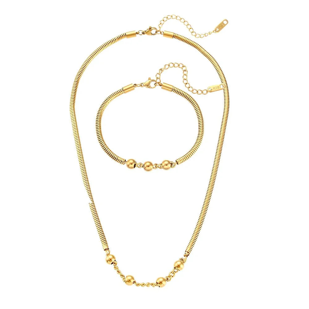 Thick Snake Chain Beaded Necklace and Bracelet Set