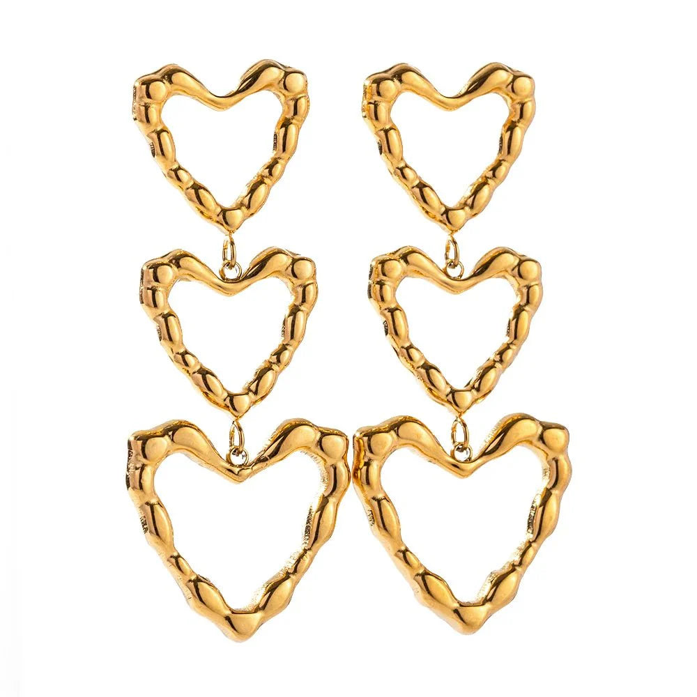 Triple Outlined Hearts Drop Earrings
