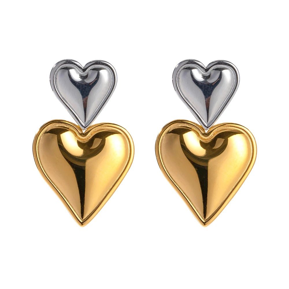 Two Tone Accented Heart Earrings