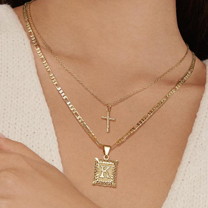 2pc 14k Initial & Cross Necklace Set