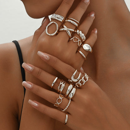 16pc Adjustable Geometric Ring Set