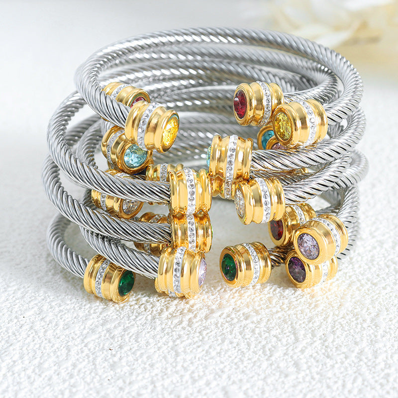 Personalized Birthstone Ends Twist Cuff Bracelets