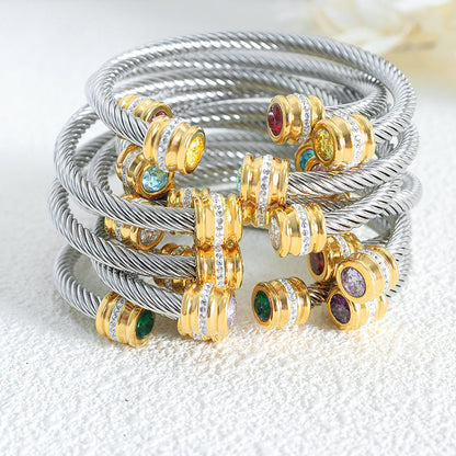 Personalized Birthstone Ends Twist Cuff Bracelets