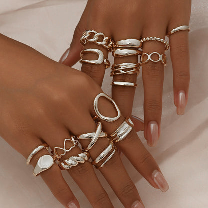 16pc Adjustable Geometric Ring Set